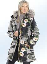 Korte jas met camouflage- en bloemdessin 