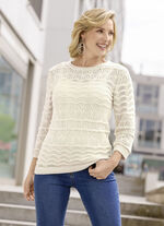 Trui met decoratief golfdessin en een mix van patronen ECRU
