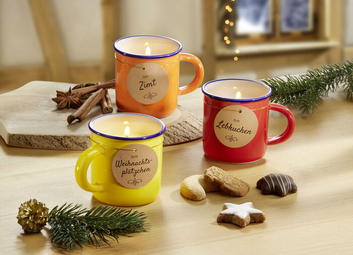 Geurkaarsen in keramische kopjes, set van 3 