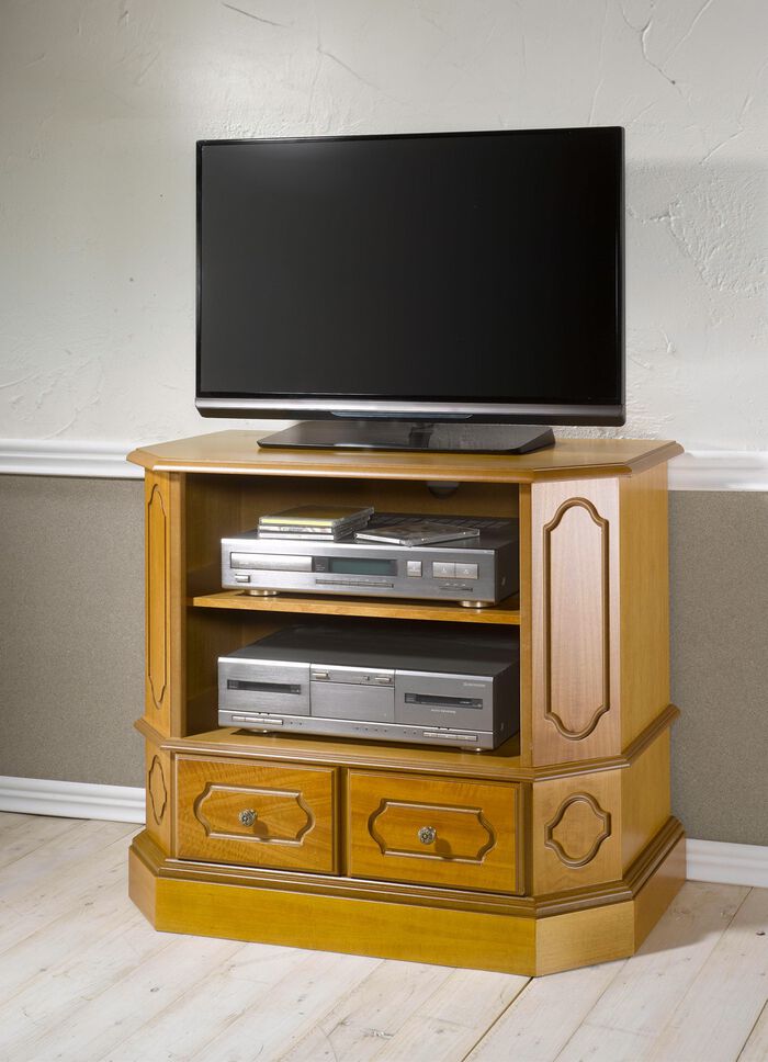 Gedeeltelijk massieve TV-phono ladekast met metalen handgrepen 