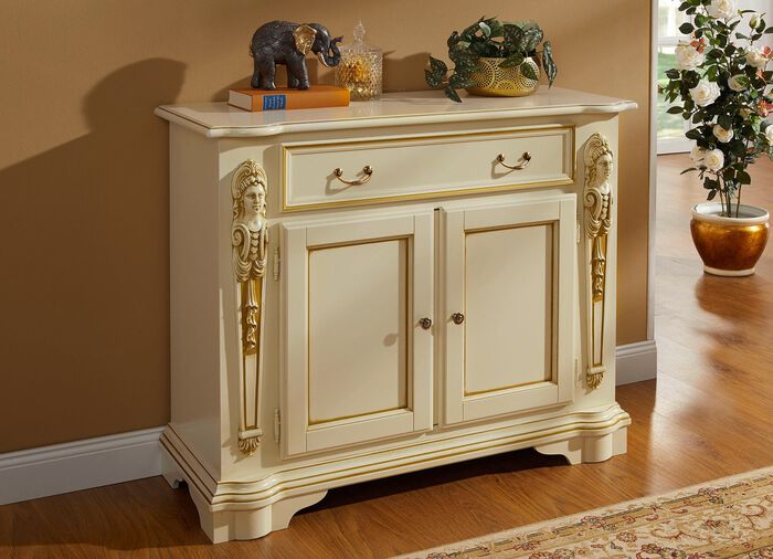 Italiaanse commodeserie met ingelegde vrouwenbeelden CR&Egrave;ME-GOUD