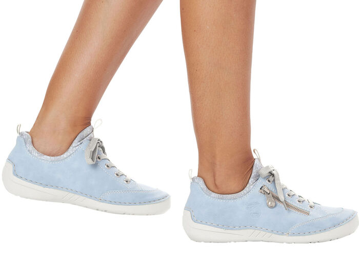 Rieker veterschoen van textiel met bloemenprint en metallic glans LICHTBLAUWGRIJS