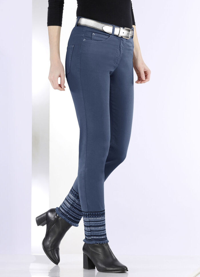 Broek met uitgebreide borduursels in etnische stijl BLAUW