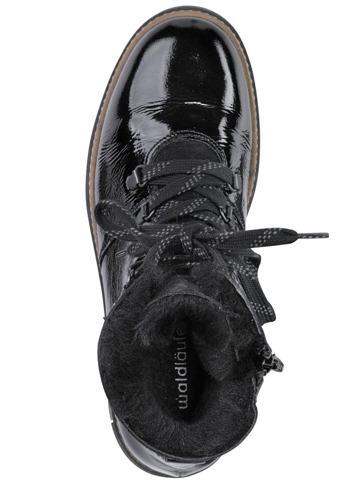 Waldl&auml;ufer enkellaarzen met veters en een gezellige kraag van lamsleer ZWART