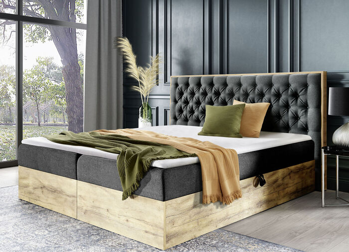 Boxspringbed met nachtkastje en topmatras ANTRACIET