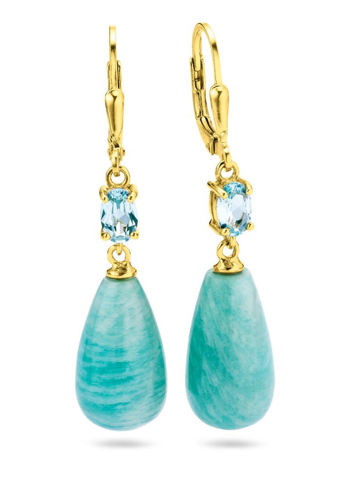 Mooie oorbellen met echte amazoniet en spinel in turkoois 