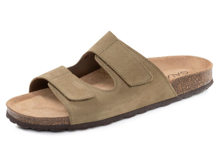 GINO GALANTE, klassieke herenmuiltjes, breedte H, met klittenbandsluiting OLIJFGROEN