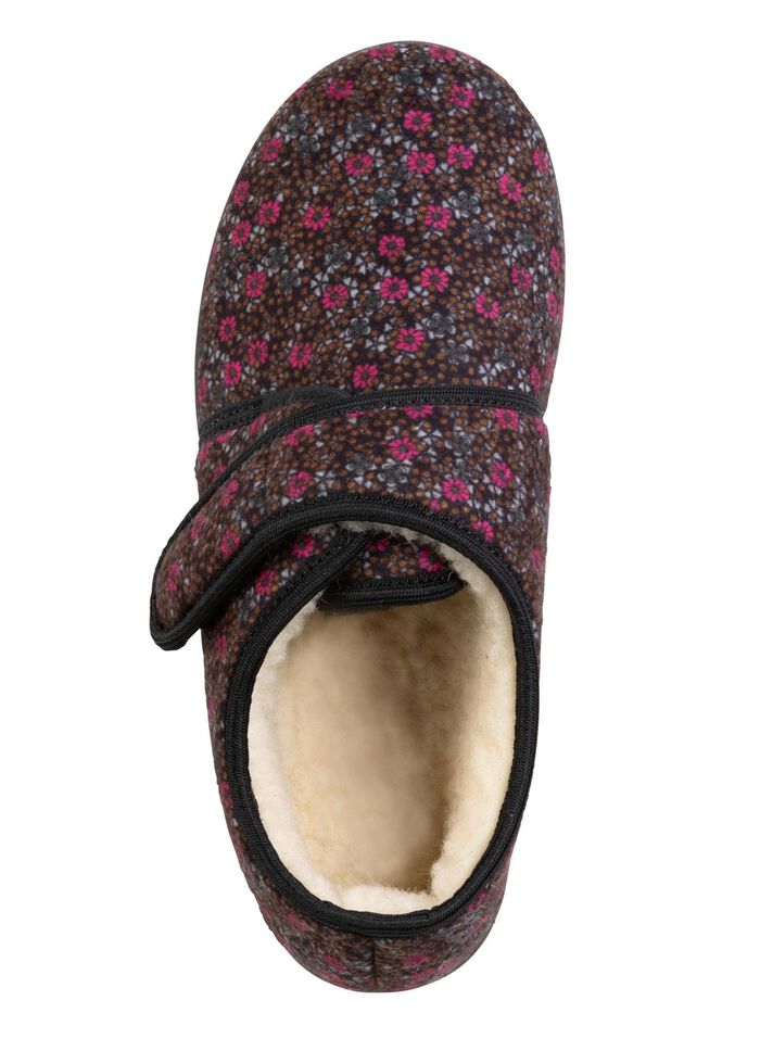 Warme damespantoffels, breedte H, met klittenbandsluiting ZWART-KLEURIG