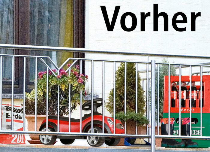 Balkon privacyscherm aan &eacute;&eacute;n zijde bedrukt inclusief bevestigingsmateriaal 