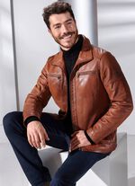 Kort leren jasje met opstaande kraag 