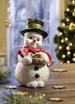 Sneeuwpop met de hand gemaakt en beschilderd van fijn steengoed 