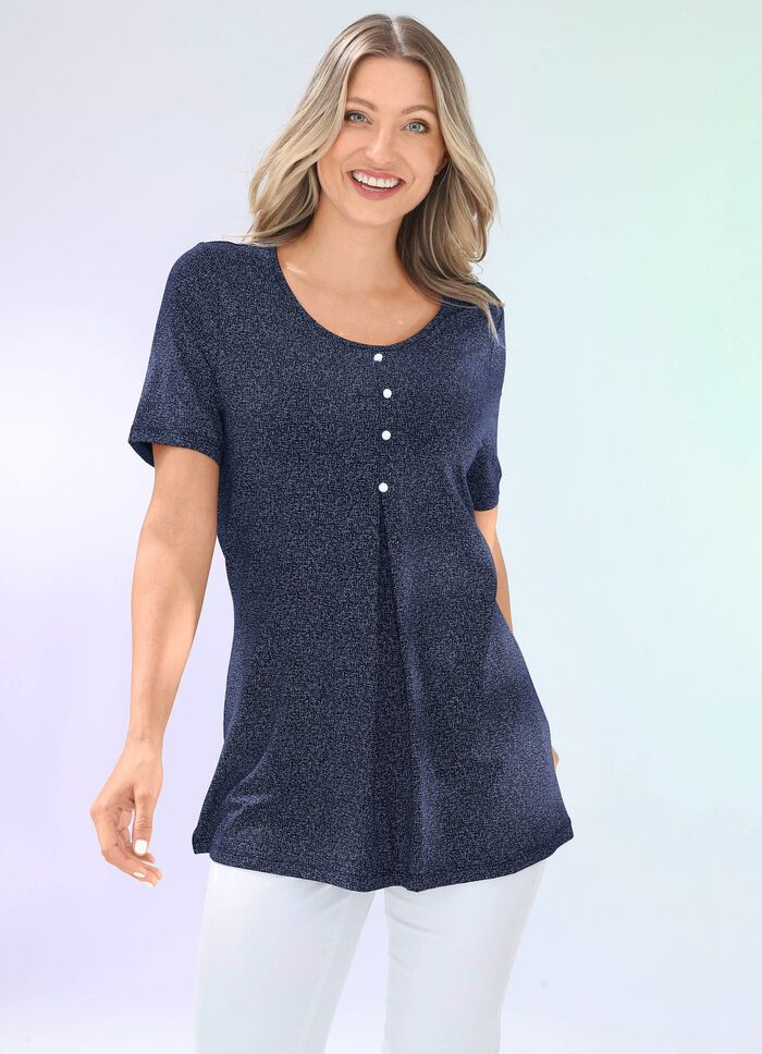 Lang shirt met subtiele all-over print in 2 kleuren MARINE ZILVER