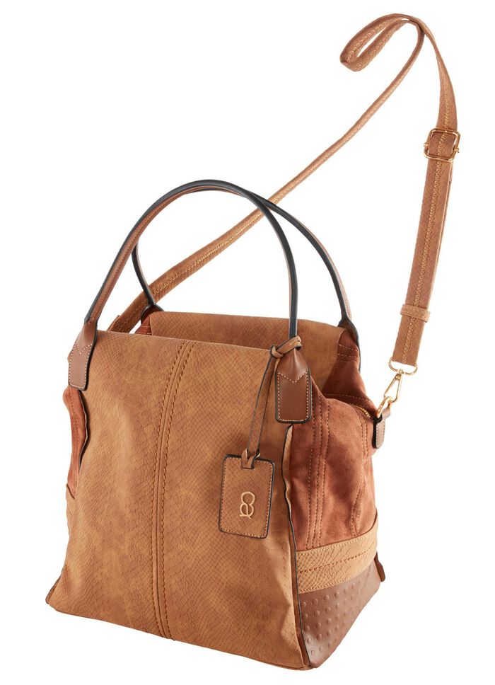 Collezione Alessandro tas gemaakt van deels veloursmateriaal met reptielreli&euml;f COGNAC