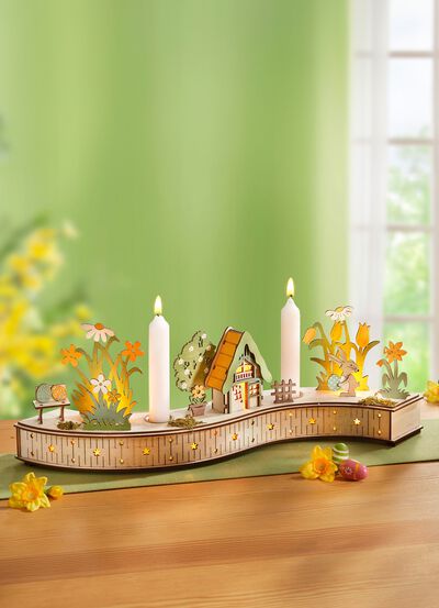 Gebogen houten kaarsenhouder 