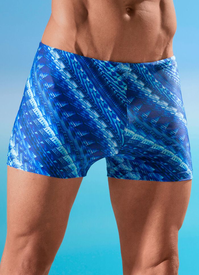Schwab zwembroek in een langere boxy vorm, all-over design 