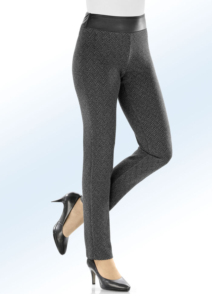 Broek in mooie visgraatlook ZWART-GRIJS