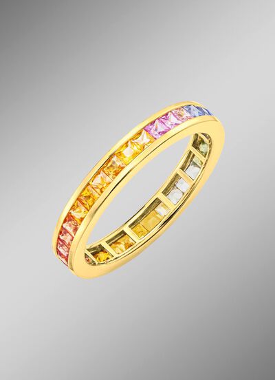 Hoogwaardige memoirring met echte saffieren in veelkleurig 