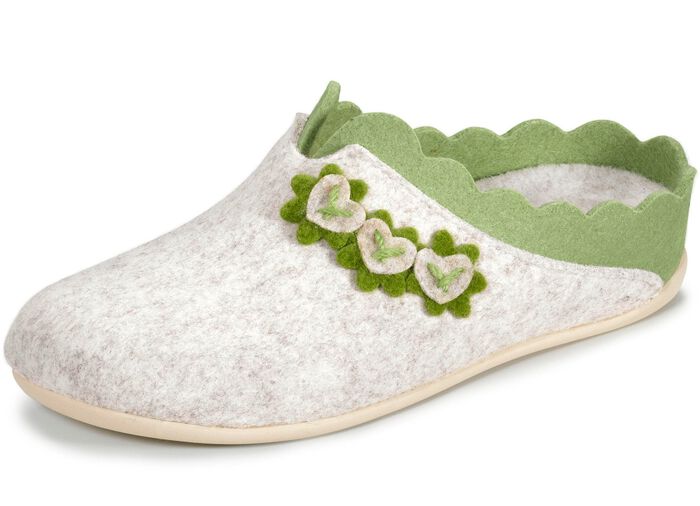 Laurina vilten pantoffels met slimme applicaties ECRU-GROEN