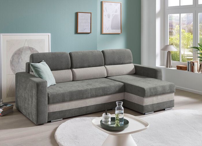 Comfortabele gestoffeerde hoekbank met bedfunctie 