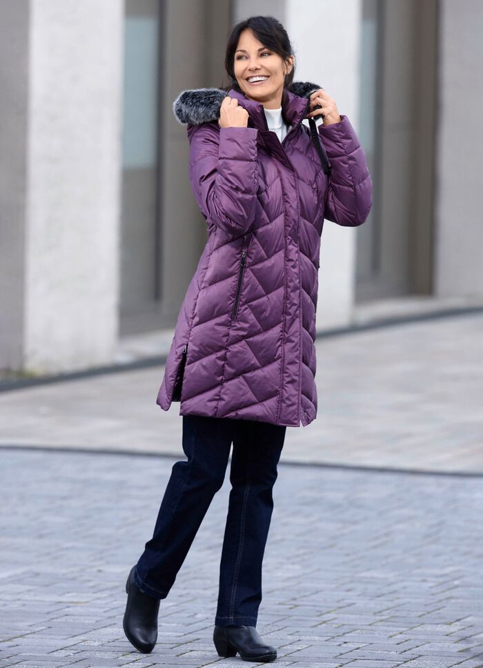 Korte jas met afneembare imitatiebontrand PAARS