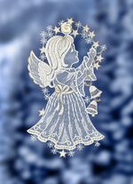 Raamafbeeldingengel gemaakt van Plauener Spitze 