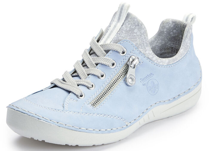 Rieker veterschoen van textiel met bloemenprint en metallic glans LICHTBLAUWGRIJS
