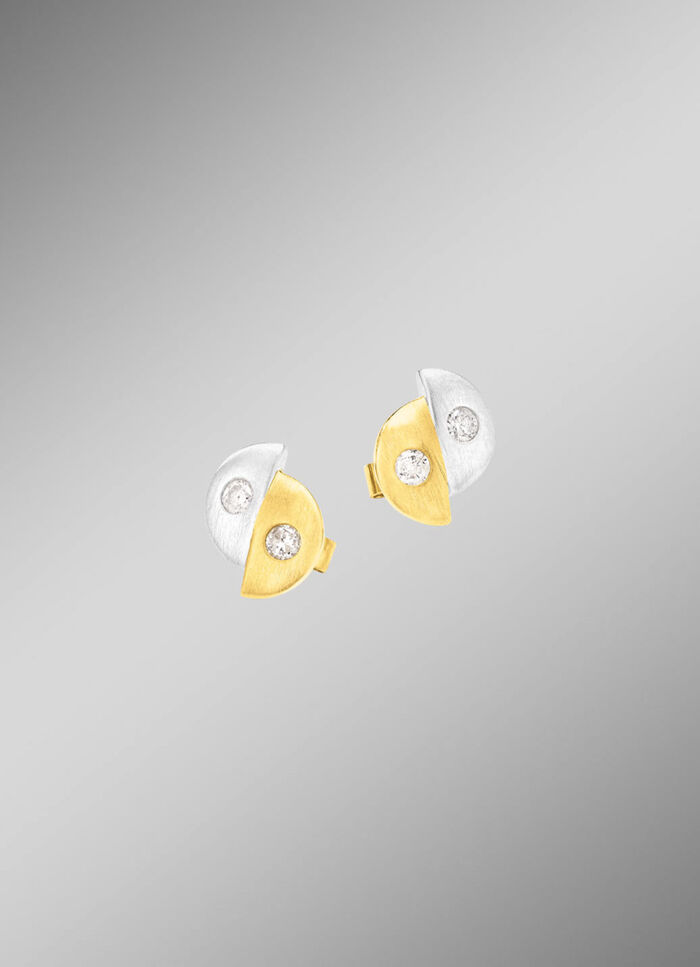 Satijnen oorbellen in bicolor met 4 diamanten 