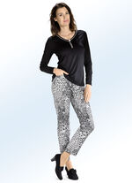 Broek met trendy dierenhuiddessin GRIJS-ZWART