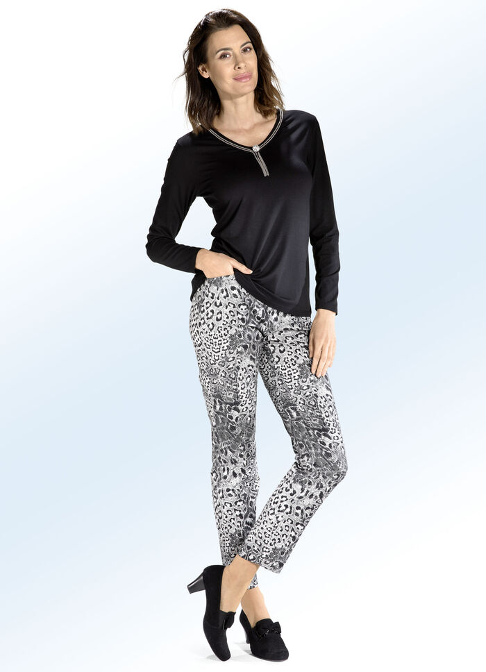 Broek met trendy dierenhuiddessin GRIJS-ZWART