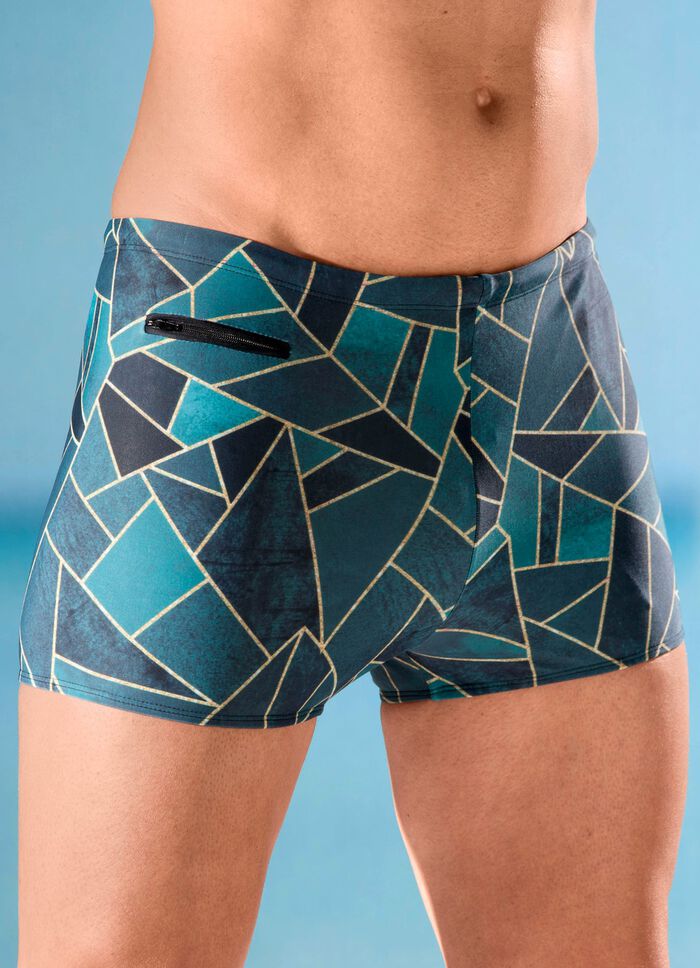 Hoge halflange zwembroek, met zakje met ritssluiting 