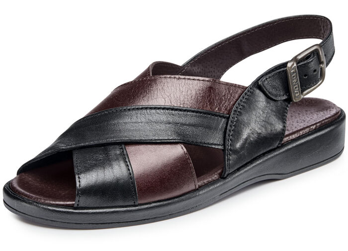 Sandaal met anatomisch gevormd leren voetbed ZWART-BORDEAUX