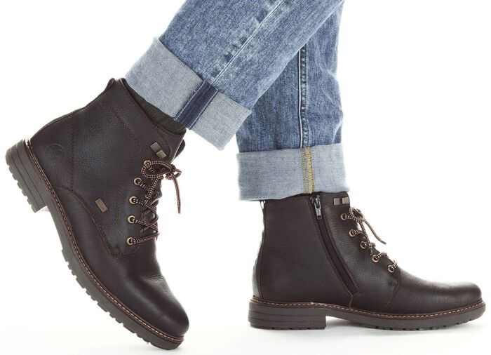 Rieker veterlaars met warme voering van lamsleer en pluche materiaal DONKERBRUIN