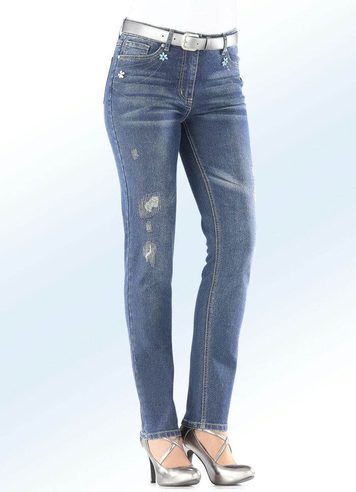 Jeans met steentjesapplicaties JEANSBLAU