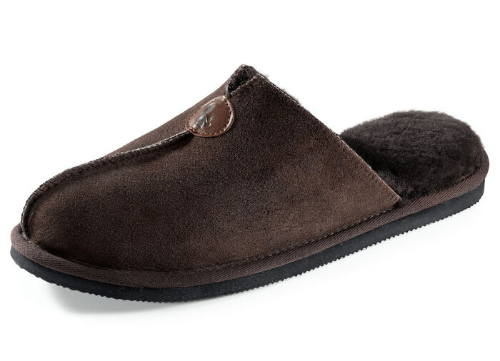 Pantoffels van elegant dubbelzijdig schapenvacht DONKERBRUIN