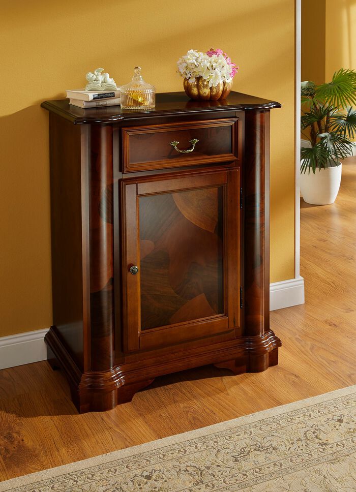 Gedeeltelijk massieve ladekast met wortelhoutfineer 