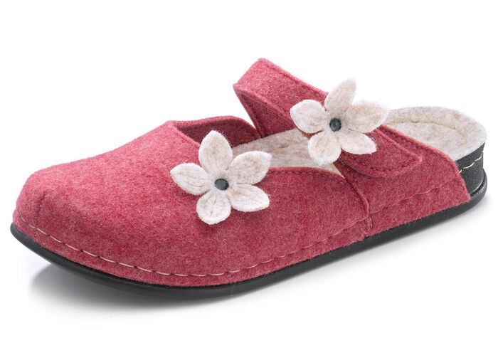 Slippers met leuke vilten bloemen PALISSANDER-ECRU