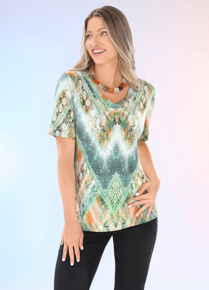 Shirt met V-hals GROEN-ORANJE