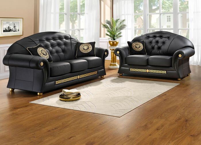 Gestoffeerd meubel met echt leren bekleding die overal in de kamer geplaatst kan worden ZWART