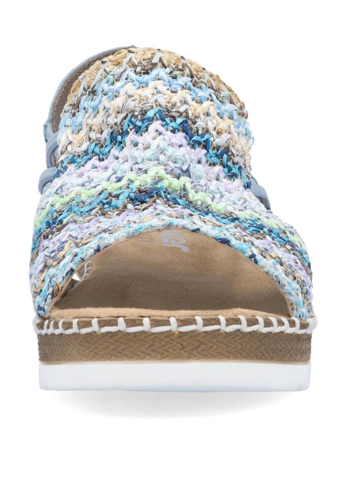 Rieker, zomerse damessandalen, met elastische bandjes aan de zijkant HELLBLAU-BUNT