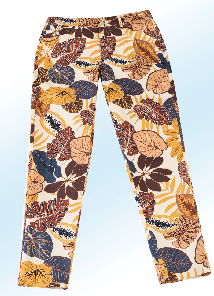 Broek met glanzende gekleurde inkjetprint 