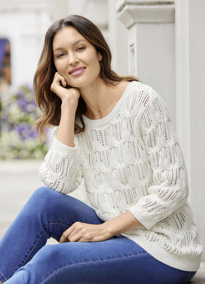 Trui met subtiel paillettengaren ECRU