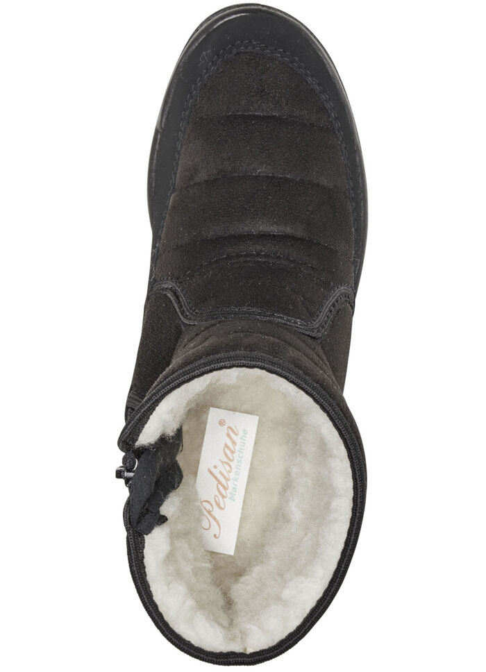 Enkellaarsjes van zacht, gewatteerd nubuckmateriaal ZWART