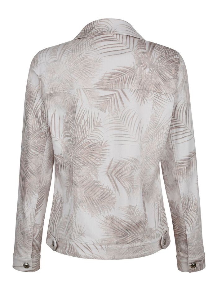 Denim blazer met tonale bladprint 