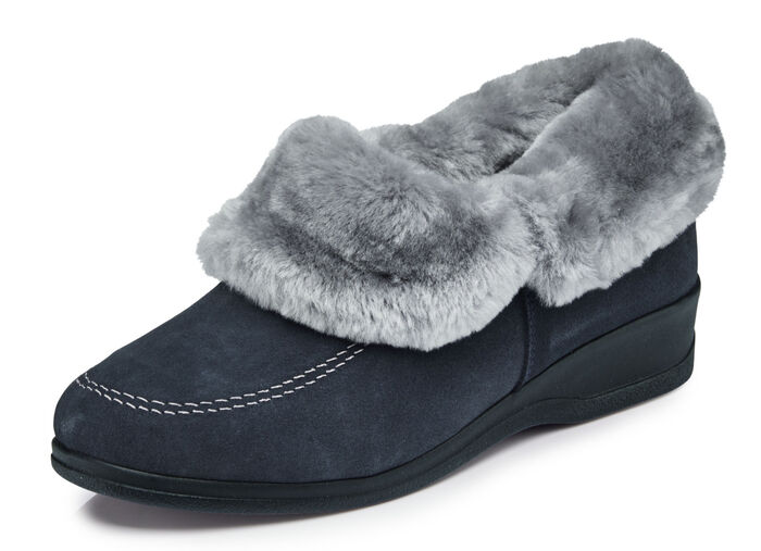 ELENA EDEN pantoffels met voering van echte schapenvacht MARINE-LICHTGRIJS