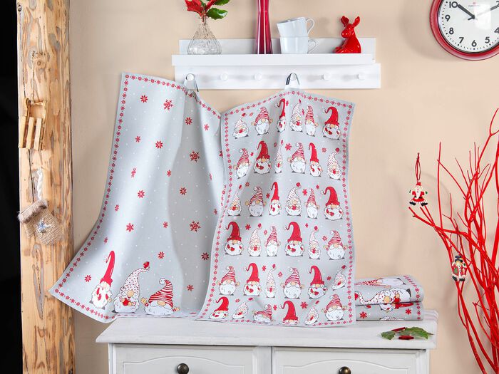 Theedoeken met kaboutermotieven, set van 3 KLEURRIJK