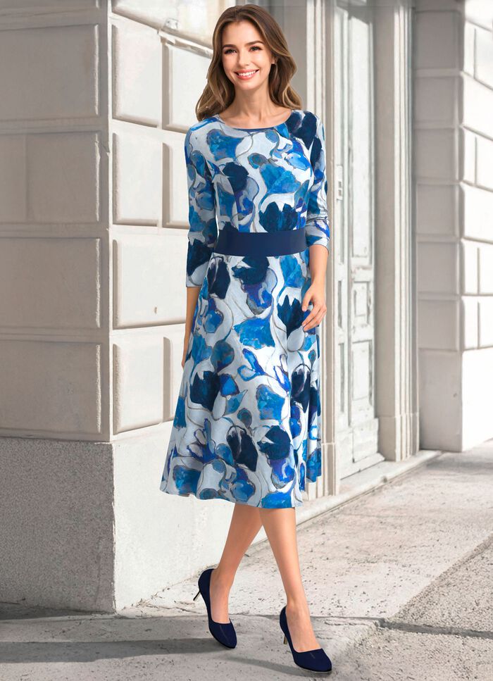 Jurk met brede inzetstukken van kunstleer 