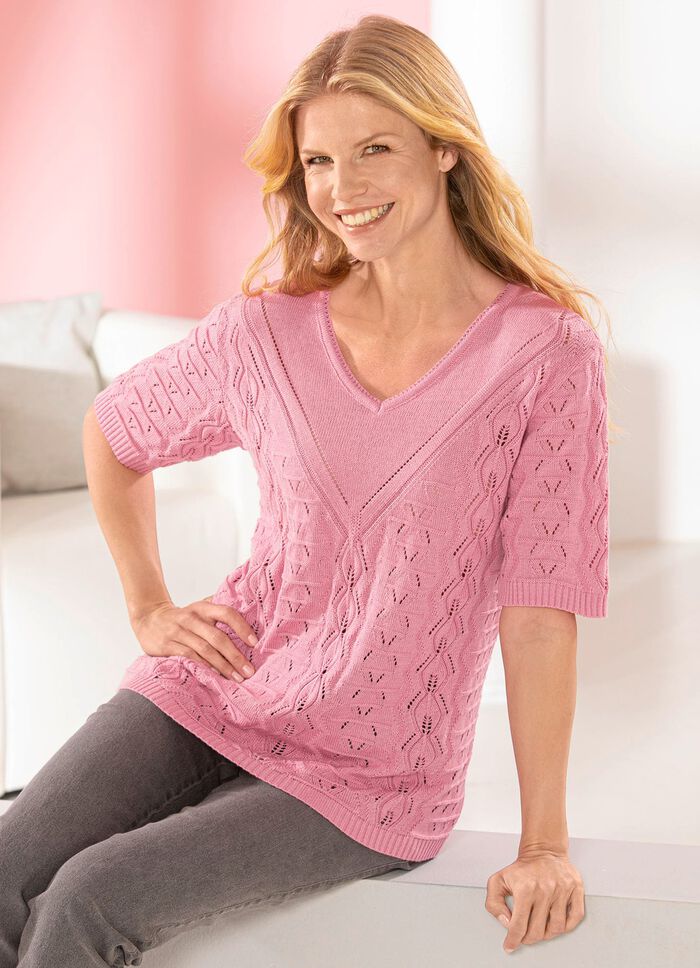 Trui met ajourmotief en structuurpatroon ROZENHOUT