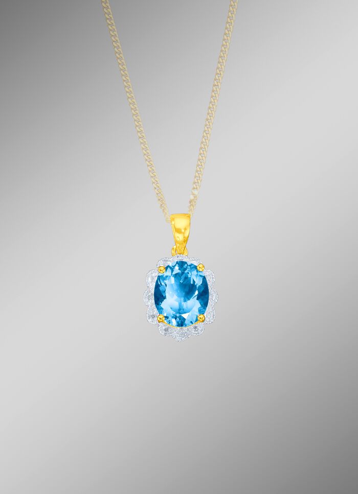 Massieve kettinghanger met blauwe topaas en diamanten 