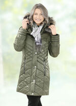 Lange jas met afneembare kunstbontgarnering 