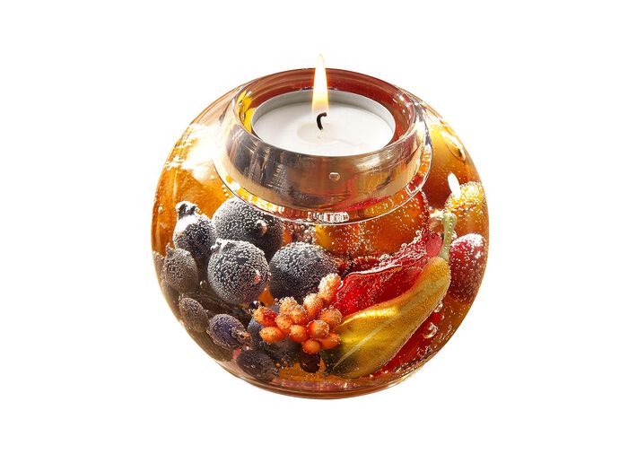 Theelichthouder van mondgeblazen glas BRUIN-ROOD